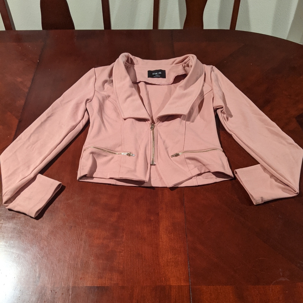 Women's Pink and Gold Zip Up Blazer